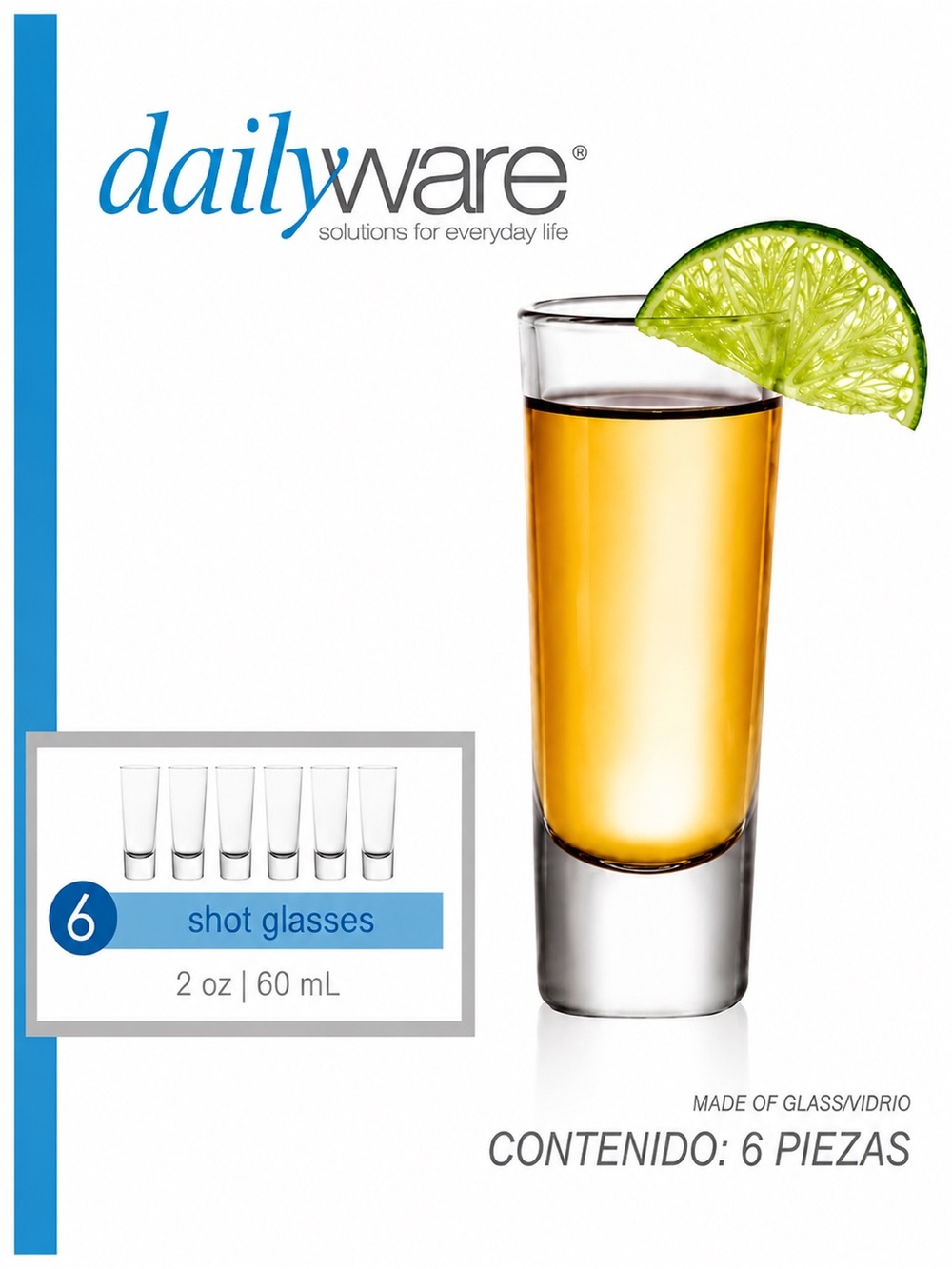 Dailyware 6-Piece 2 oz Shot Glass Set Clear Glass Barware